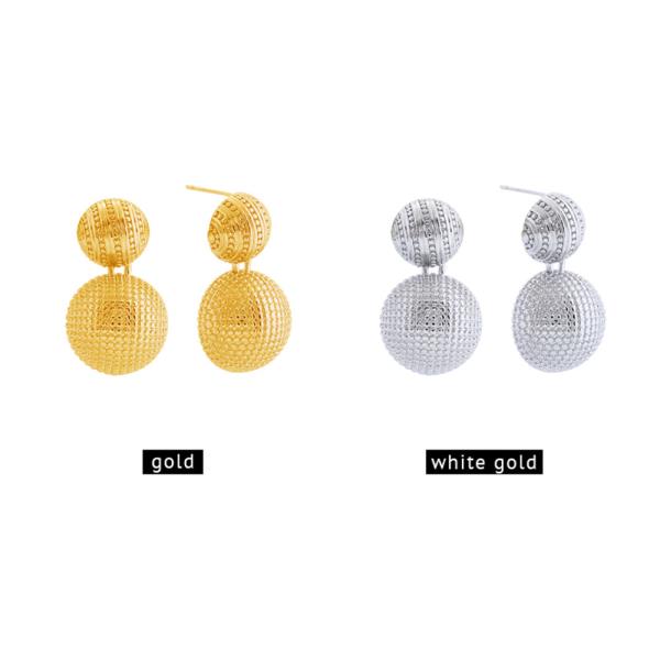 14K Gold White Gold Dipped Dome Drop Earrings