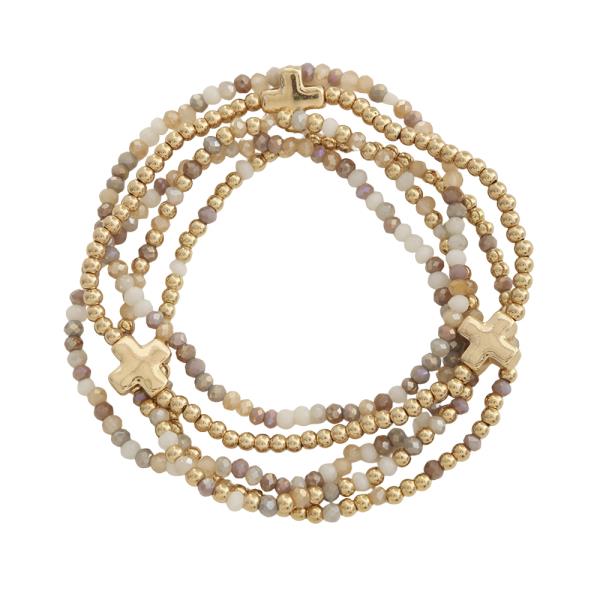Cross Charm Beaded Bracelet Set