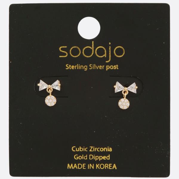 SODAJO Bow CZ Gold Dipped Sterling Silver Earring