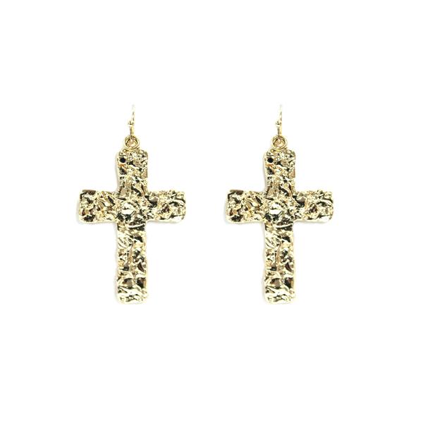 Textured Cross Metal Dangle Earring