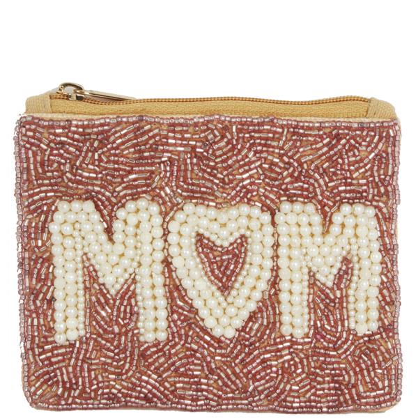 Seed Beaded Mom Zipper Coin Purse Bag