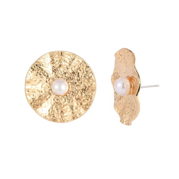 Metal Textured Pearl Round Shaped Stud Earrings