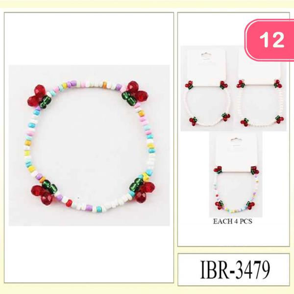 Beaded Cherry Fruit Dangle Bracelet (12 Units)