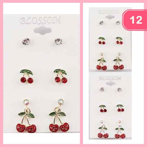 Metal Cherry Stud and Dangle Earrings (12 Units)
