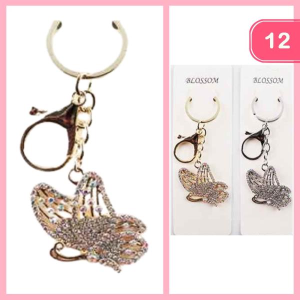Metal Rhinestone Butterfly Keychain (12 Units)
