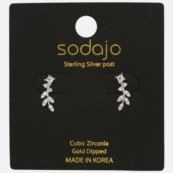 SODAJO Leaf CZ Gold Dipped Sterling Silver Earring