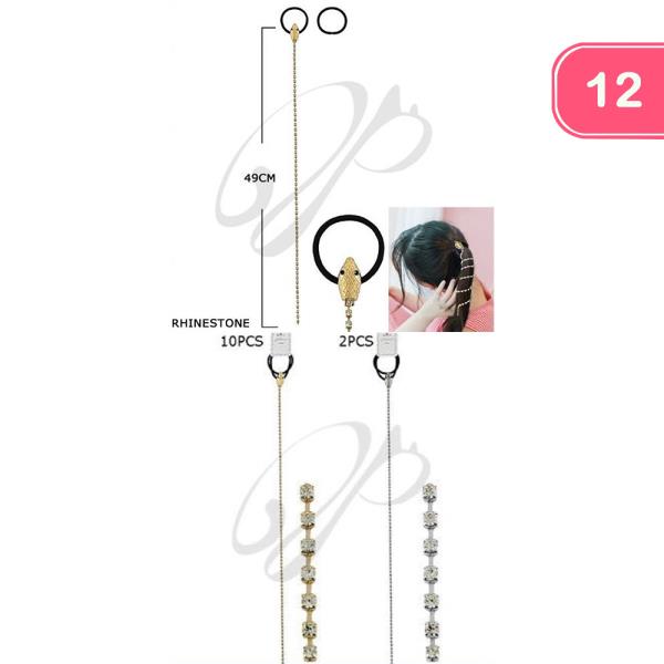 Snake Rhinestone Hair Chain Clip Tie (12 Units)