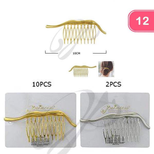 Organic Shape Metal Hair Comb (12 Units)