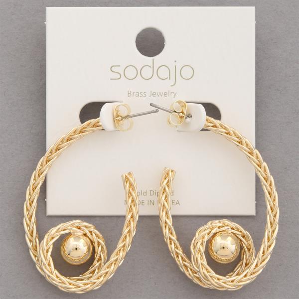 SODAJO Ball Bead Wheat Link Gold Dipped Earring