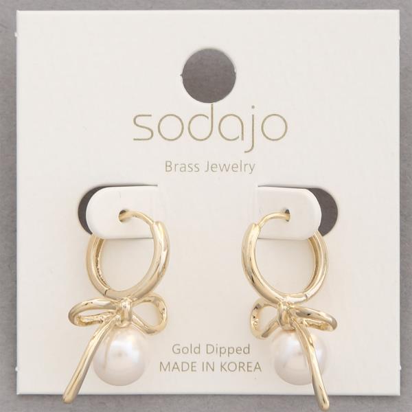 SODAJO Ribbon Bow Pearl Bead Gold Dipped Earring