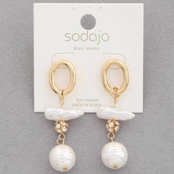 SODAJO Pearl Bead Rhinestone Gold Dipped Earring