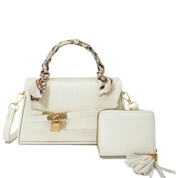 2IN1 Croc Key Lock Scarf Handle Satchel W Wallet