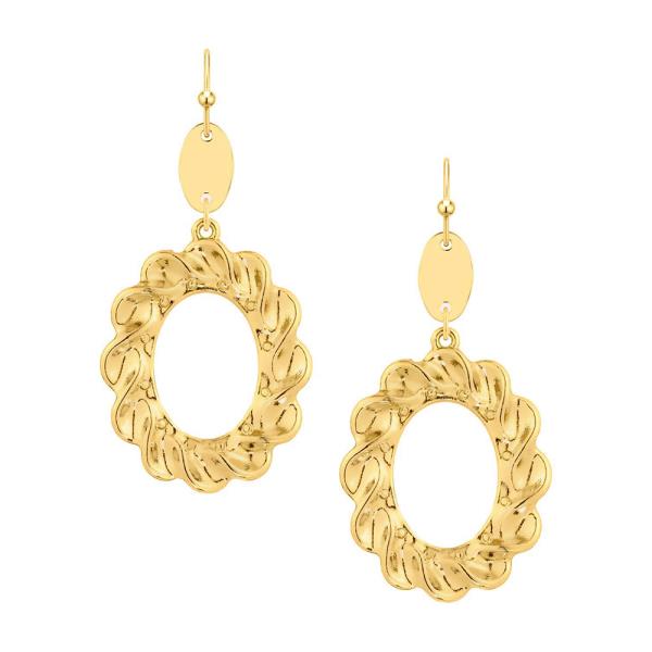 Textured Oval Metal Dangle Earring