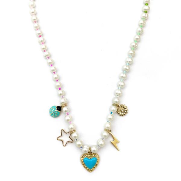 Mixed Charm Pearl Bead Necklace