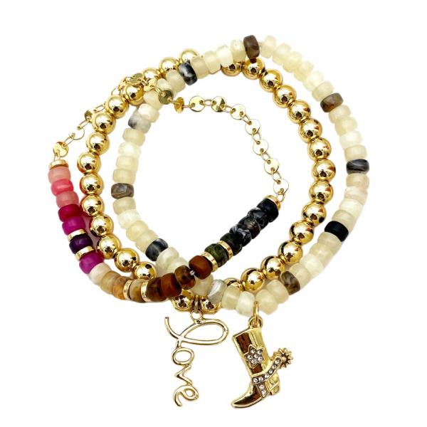 Western Cowboy Boot Charm Beaded Bracelet Set
