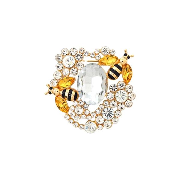 RHINESTONE BEE GEMSTONE BROOCH