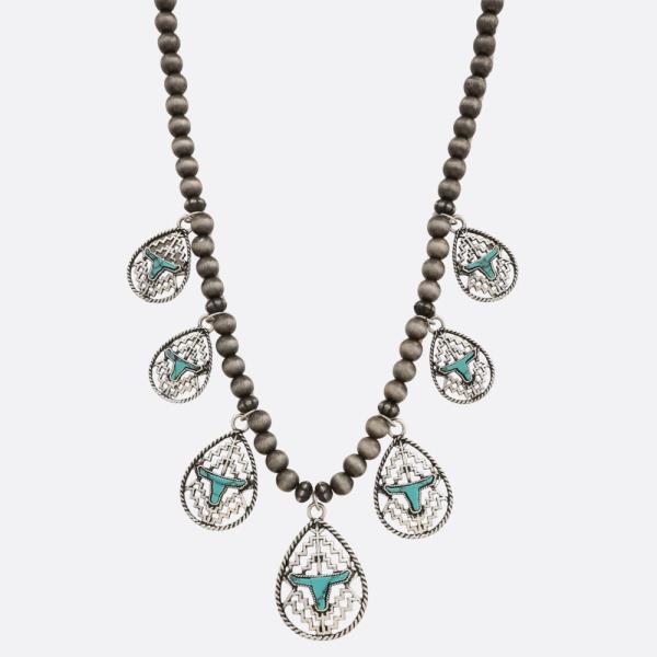 Cattle Head Teardrop Station Beaded Necklace