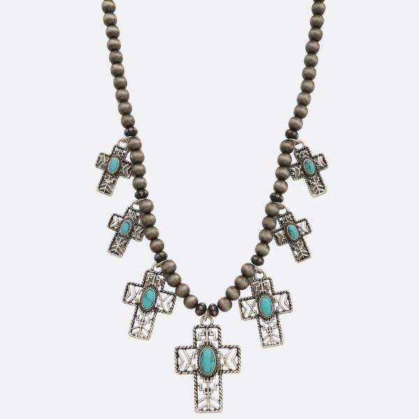 Western Style Cross Station Beaded Necklace