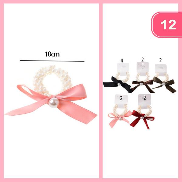 Hair Tie With Pearl Beads And Bow 10cm (12 Units)