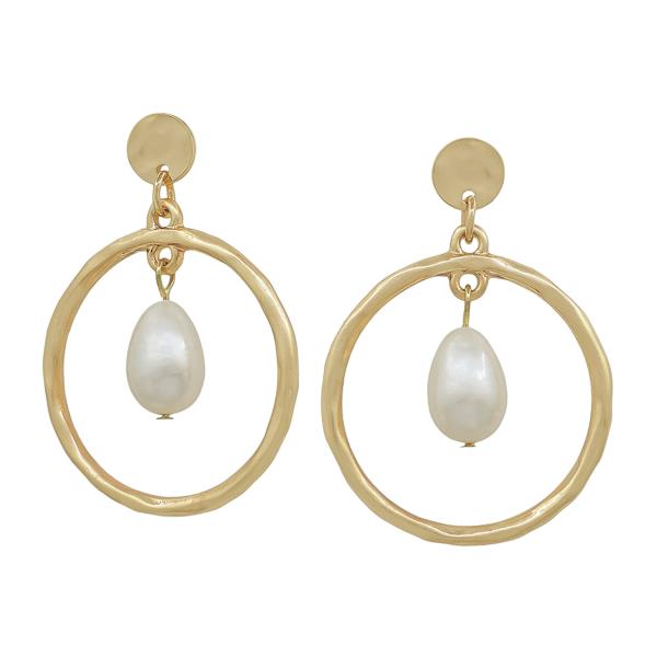 Circle Post Freshwater Pearl Dangle Earring