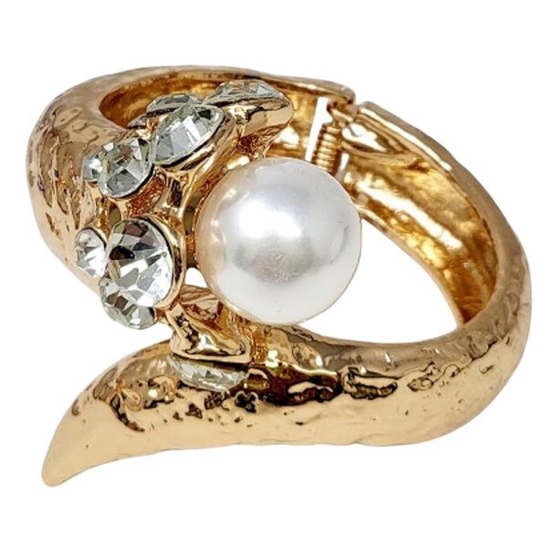Rhinestone Pearl Bead Metal Bangle Bracelet