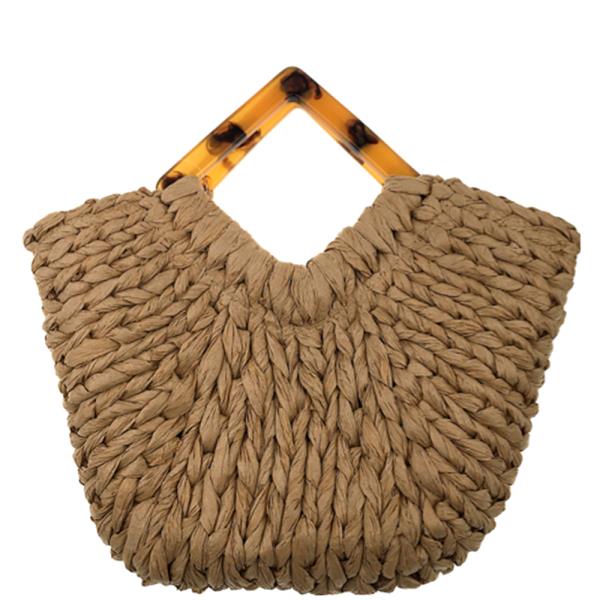 STRAW TRIANGULAR HANDLE TOTE BAG