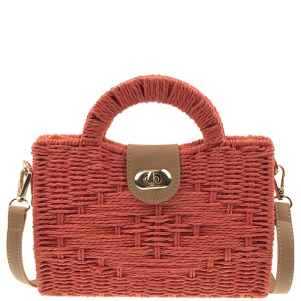 COLORED STRAW HANDLE TOTE BAG