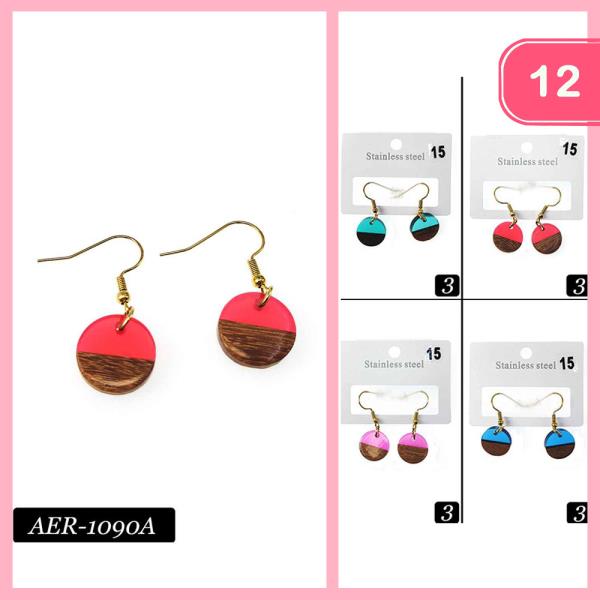 Wood Round Hook Earrings (12 Units)