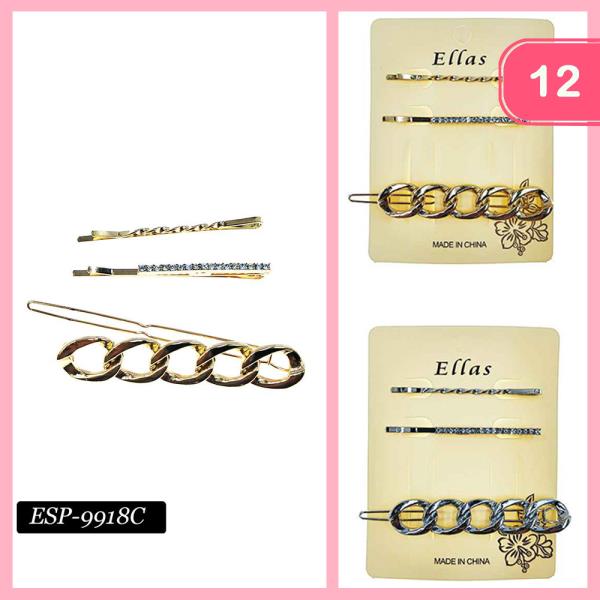 Rhinestone Round Hair Pin Set (12 Units)