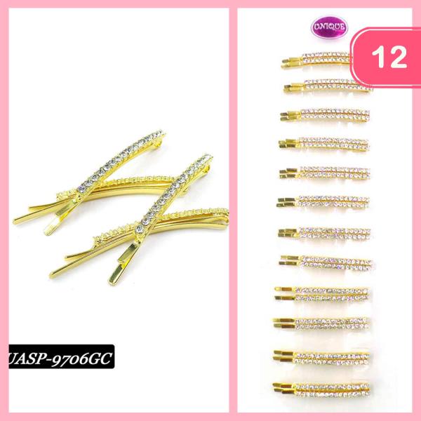 Rhinestone Metal Hair Clips (12 Units)
