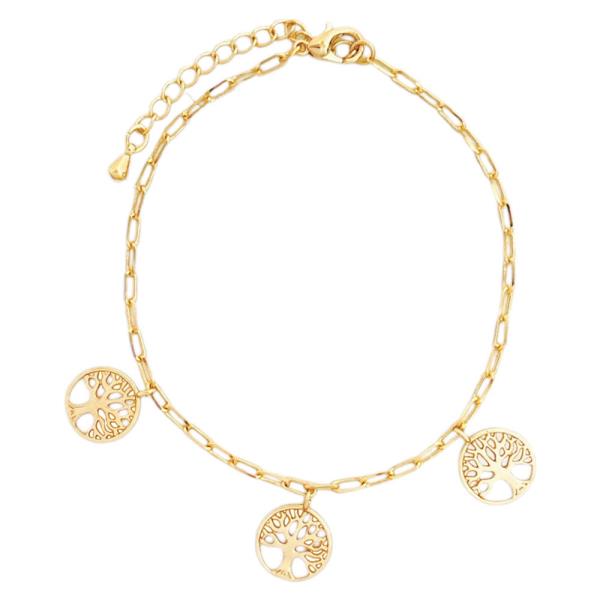 Oak Tree Charm Oval Link Station Metal Bracelet