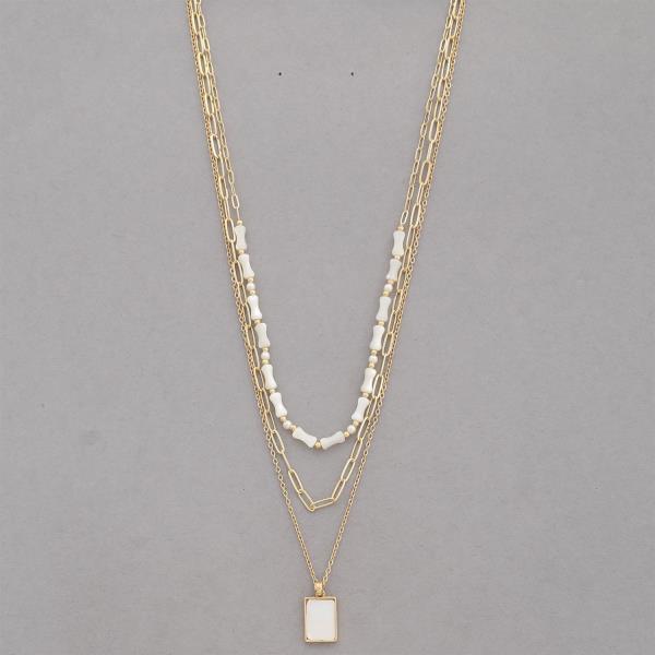 Rectangle Charm Oval Link Layered Necklace