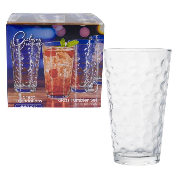 Gibson Bubbles Embossed 16oz Tumbler Set 4 PC
