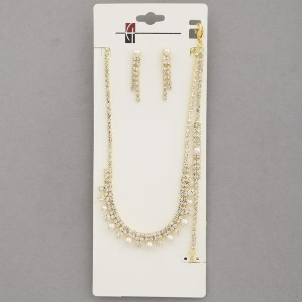 Pearl Rhinestone Bracelet Necklace Set