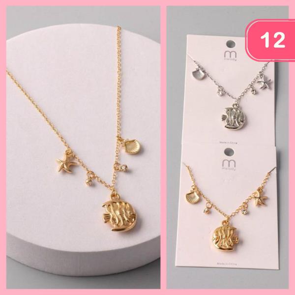 Sealife Charm Pendant Metal Necklace (12 Units)