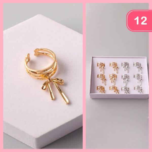 Ribbon Bow Charm Dangle Metal Ring (12 Units)