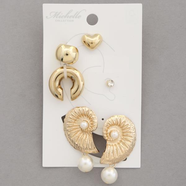 Seashell Pearl Stud Cuff Earring Set