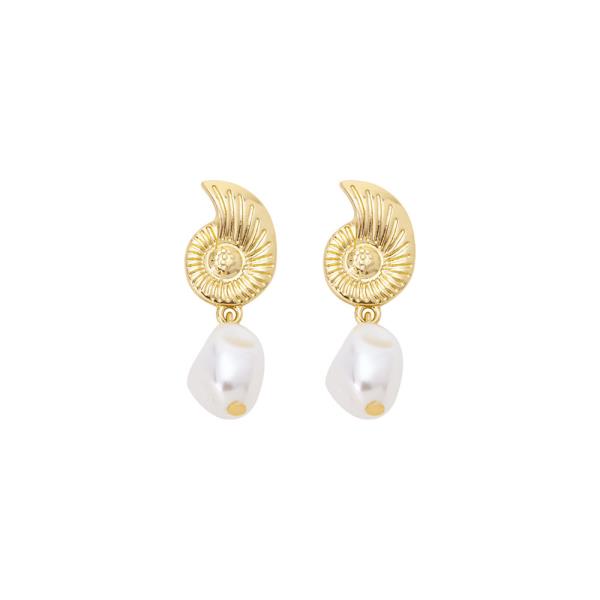 Seashell Pearl Bead Link Earring