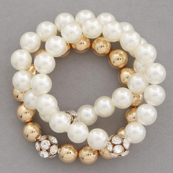 Pearl Rhinestone Ball Bead Bracelet Set
