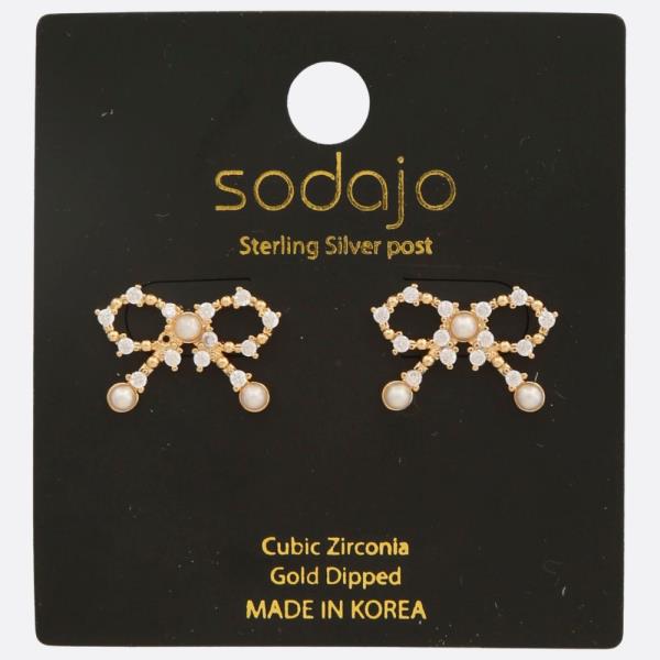 SODAJO Bow CZ Gold Dipped Sterling Silver Earring