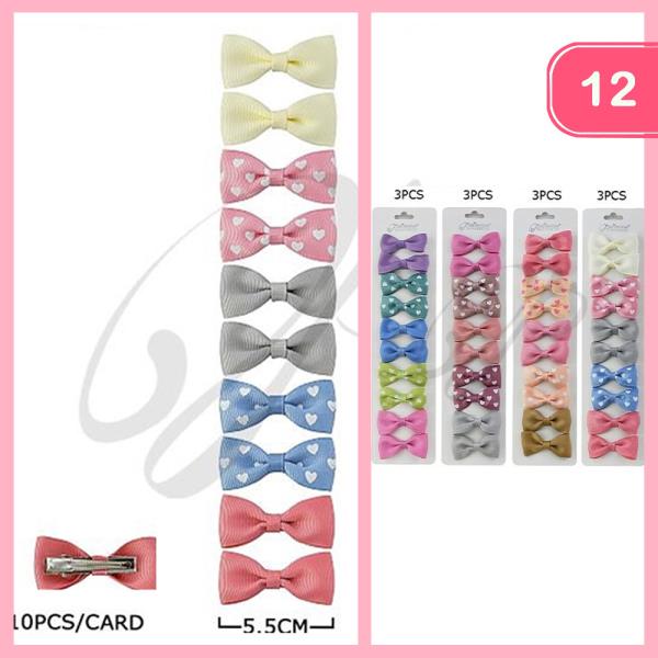 Ribbon Hair Bow Pin Set (12 Units)