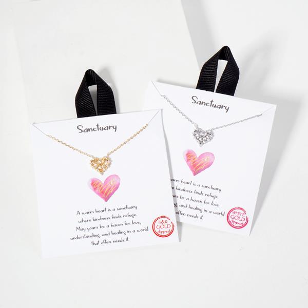 18K GOLD RHODIUM SANCTUARY PENDANT CZ HEART NECKLACE