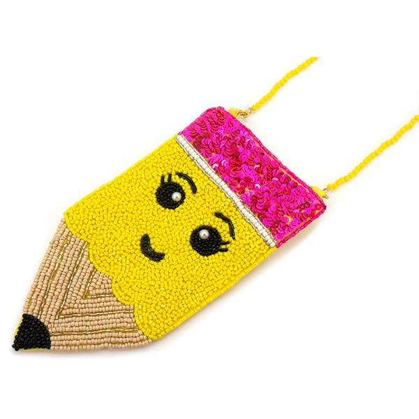 Beads Face Eyes Eyelash Smile Pencil Crossbody Bag