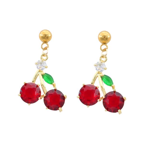 CZ Cherry Stainless Steel Dangle Earring