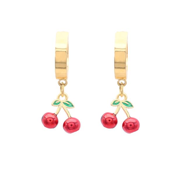 Cherry Huggie Stainless Steel Dangle Earring
