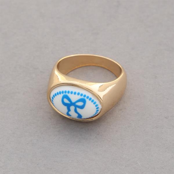 Ceramic Ribbon Bow Oval Shape Ring