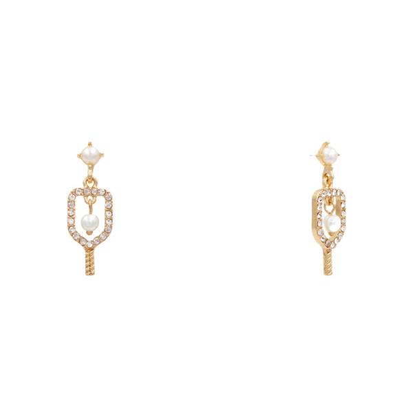 Pickleball Paddle Rhinestone Pearl Dangle Earring