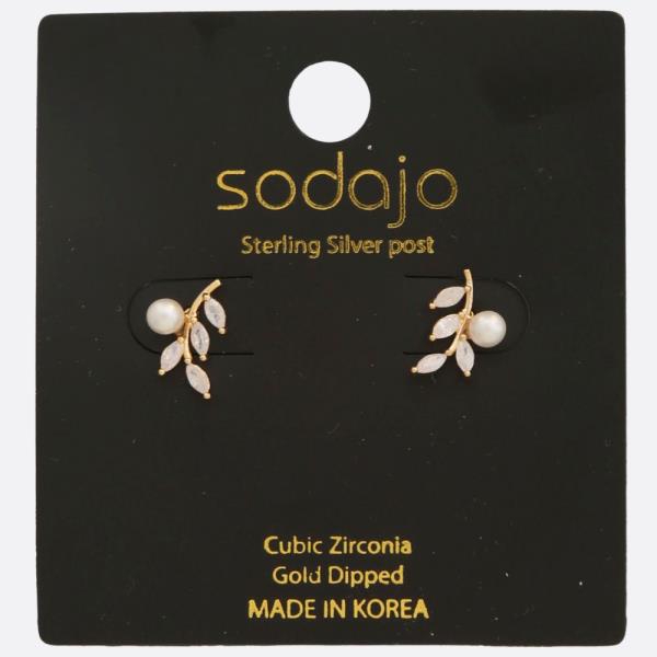 SODAJO Leaf CZ Gold Dipped Sterling Silver Earring