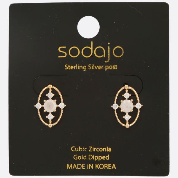 SODAJO Oval CZ Gold Dipped Sterling Silver Earring