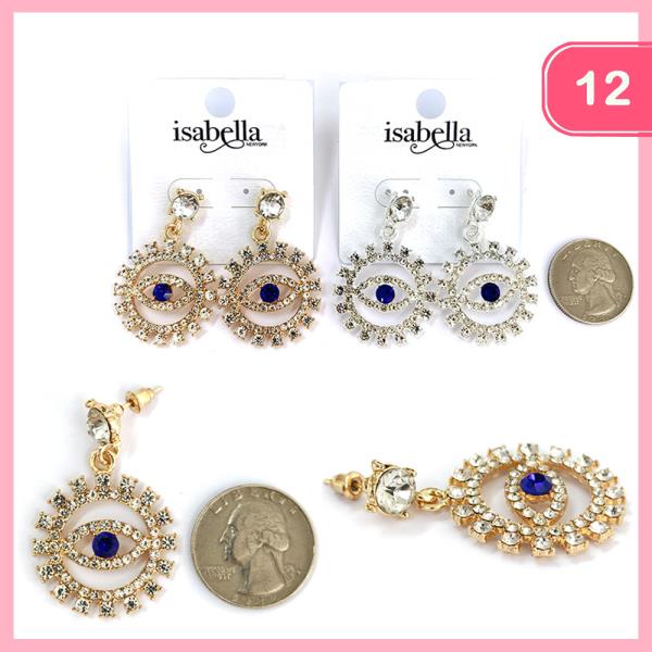 Rhinestone Evil Eye Dangle Earring (12 Units)